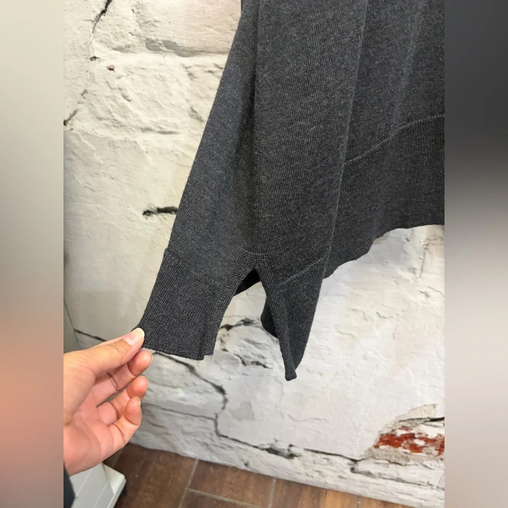 Eileen Fisher Open-Front Mid Length Charcoal Gray Cardigan 100% Merino‎ Wool